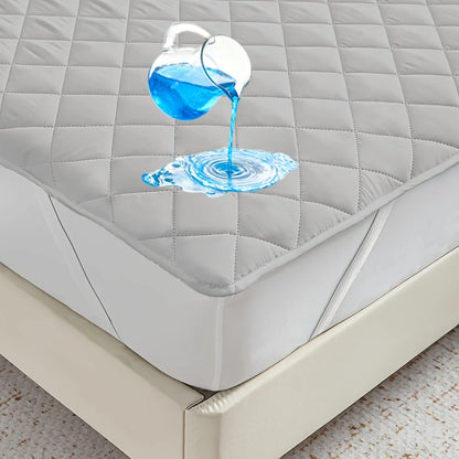 100% Waterproof Plaid Mattress Protector – Breathable Ultra-Soft Square Grid Cover with Elastic Corner Straps