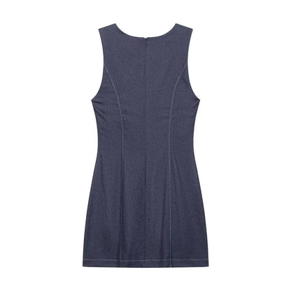 Women's Elegant Knot Buckle Sleeveless Dress – Pleated Hem Retro Chic Office & Casual Dress