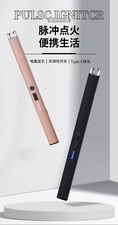 Windproof Pulse Arc Electronic Lighter – USB Rechargeable with Safety Lock & Battery Display