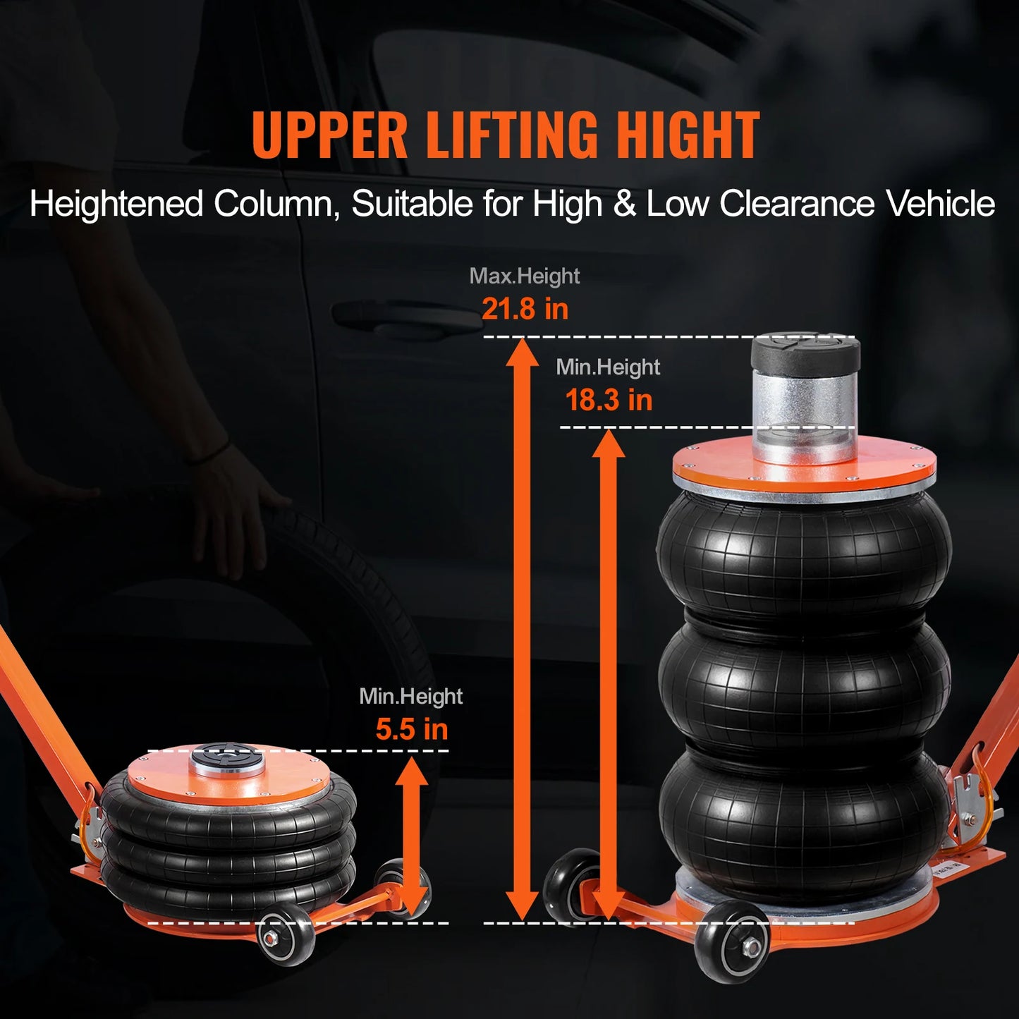 Air Jack 3/5 Ton Pneumatic Lifting Jack with Heightened Column Adjustable Handle Thick Rubber Pad for Sedan SUV Pickup