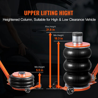Air Jack 3/5 Ton Pneumatic Lifting Jack with Heightened Column Adjustable Handle Thick Rubber Pad for Sedan SUV Pickup