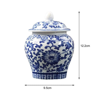 Chinese Blue White Porcelain Decorative Temple Jar Vase with Lid,Tea Canister Ceramic Tea Organizer Box Storage Coffee Container