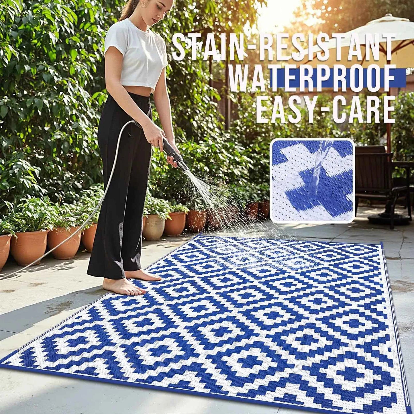 Kitinjoy Waterproof Outdoor Rug Plastic Straw Rug for Camping Family Picnic Balcony Rug Outside RV Mats Carpet For Deck Backyard