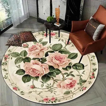 VIKAMA Home Aesthetic Round Bedroom Bedside Pink Carpet Guest Room Princess Floral Floor Cushion Luxury Home Carpet Decoration