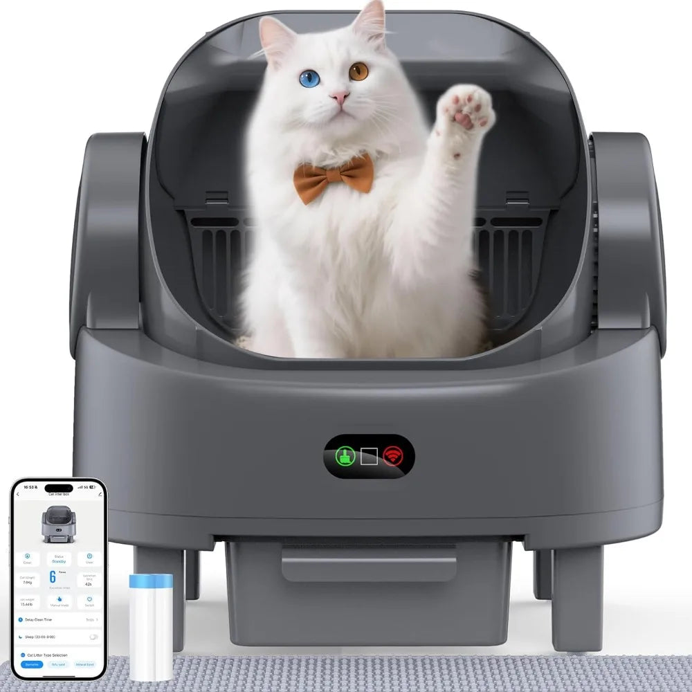 Large Open-Top Self-Cleaning Cat Litter Box — 15-Day Capacity, APP Control & Multi-Cat Safety