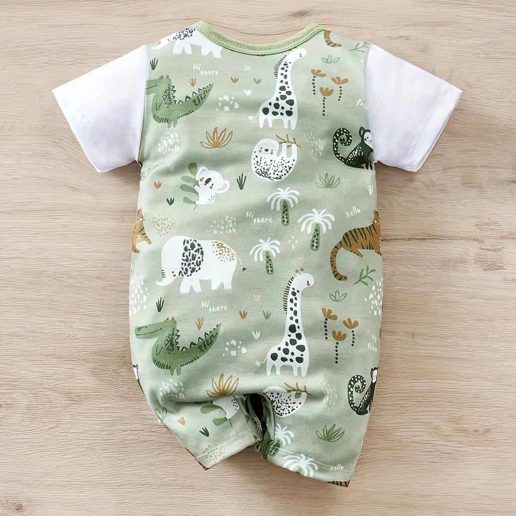 Zoo Animal Print Faux Two-Piece Baby Romper