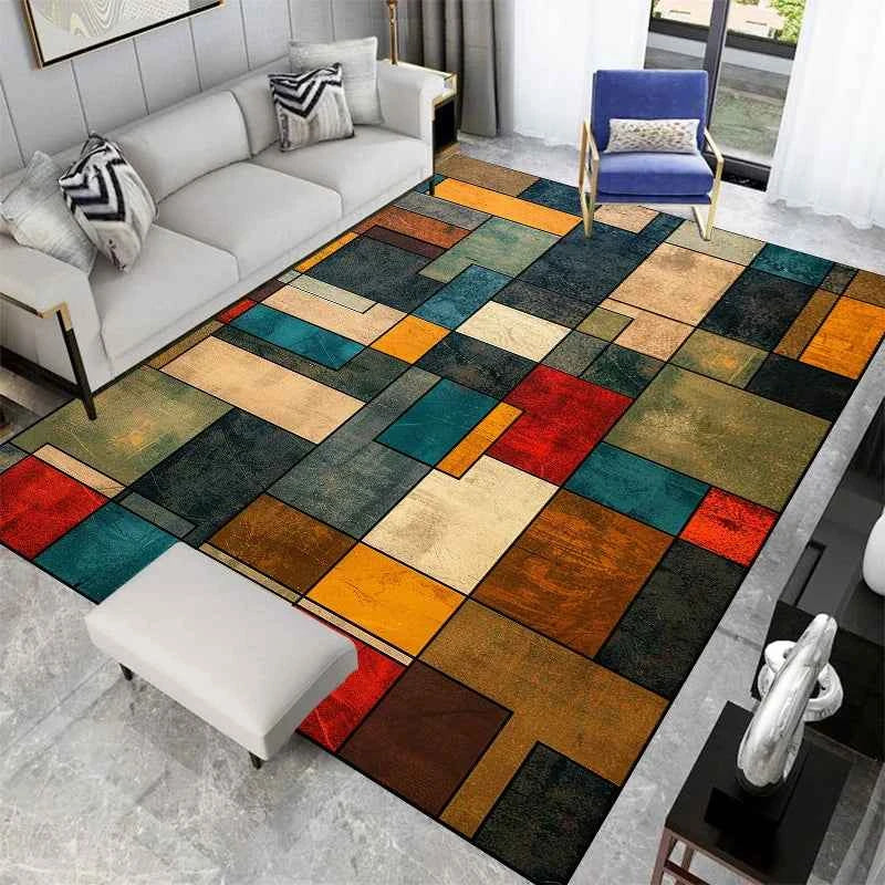 Nordic Abstract Geometric Carpets for Living Room Plush Decoration Home Retro Non-slip Floor Mat Washable Bedroom Cloakroom Rugs