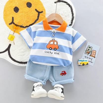 Baby Boys Polo Shirt & Denim Shorts 2-Piece Set