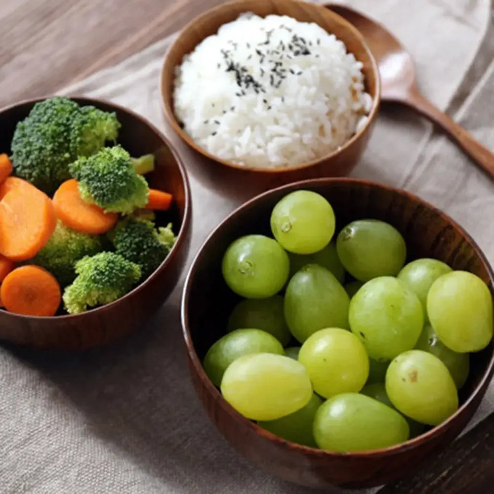 Wooden Bowl Japanese Style Soup Salad Rice Sugar Natural Coconut Grinding Tableware Food Utensil Kitchen Ramen Noodles Dinner
