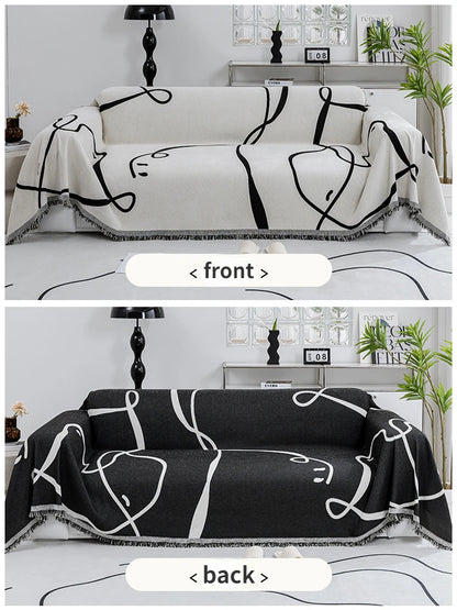 Black Line Chenille Sofa Cover Cloth Sofa Blanket Cover Full Cover Universal Couch Towel Cover Dust Proof Sofa Cushion Cover