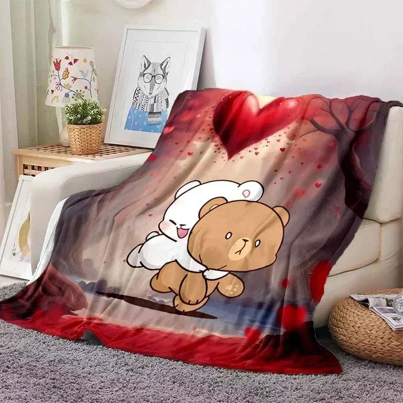 Cute Bubu and Dudu Series Blanket Cartoon Print Kids Warm Flannel Soft Comfortable Home Travel Blanket Bed Blanket Birthday Gift