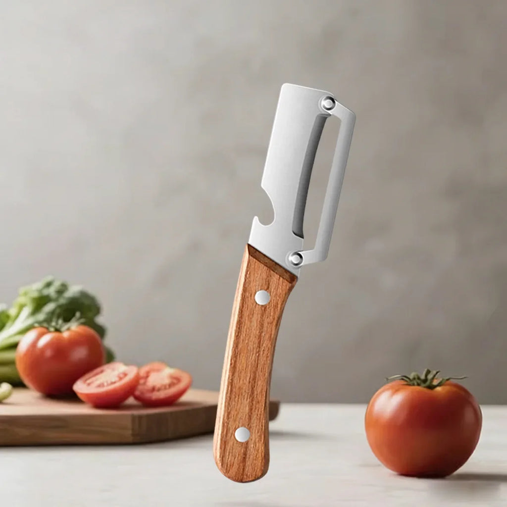 Stainless Steel Kitchen Peeler with Wooden Handle for Fruit and Vegetable Peeling and Slicing