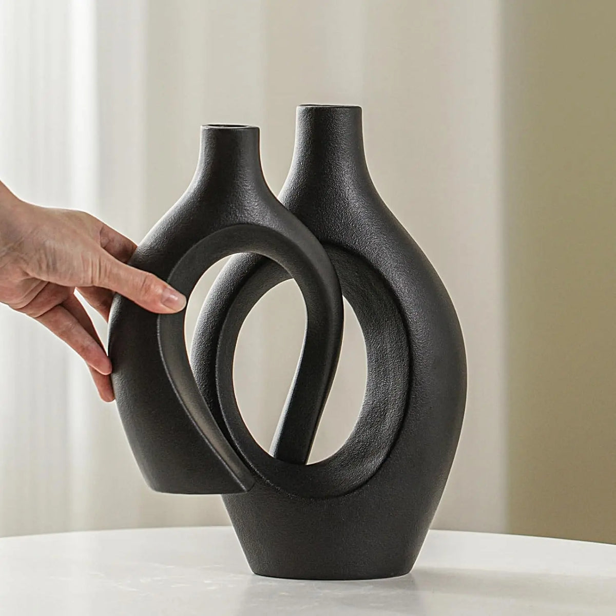 Ensemble de 2 vases en céramique d'imitation moderne, vases à fleurs décoratifs creux au design scandinave médiéval pour la décoration intérieure