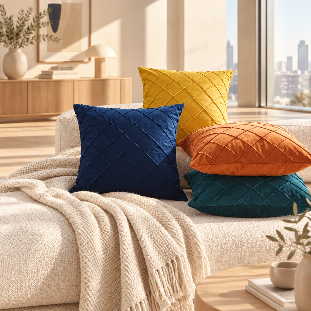 Velvet Cushion Cover with Zipper, 6 Colors & 3 Sizes