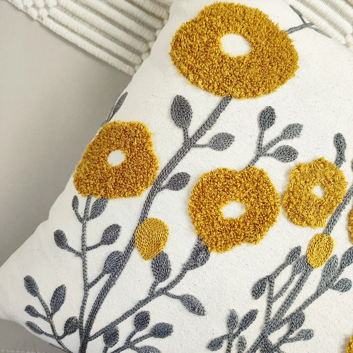 Boho Floral Tufted Embroidery Cushion Cover