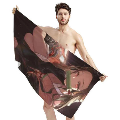 Bathing Towels Demon Slayer Nezuko Kamado Printing Anime Home Decor Textile Comfortable Summer Beach Towel Toalhas De Banho