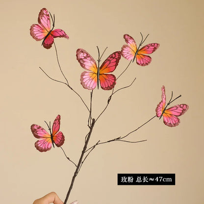5 Head Butterfly Flower Branch Artificial Flowers Decor Creative Fake Flower For Home Flower Arrangement  Wedding Decorations