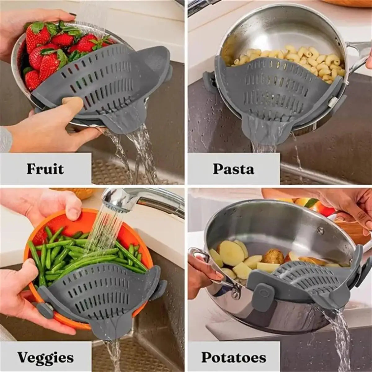 Adjustable Clip-On Pot Strainer – Universal Drain Strainer for Pots, Pans & Bowls