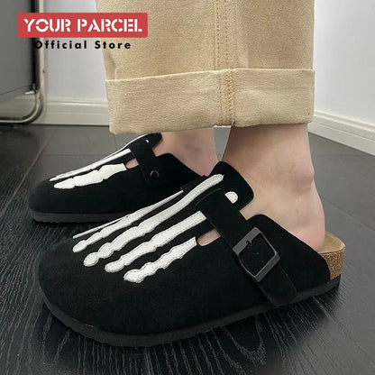 Bone Embroidered Birken Shoes for Men Unique Design Fashionable Leather Women's Slippers Capsules Feet Flat Shoes Unisex