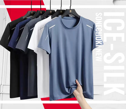 Ice Silk Running Shirts Men Loose Printing Short Sleeve Top Basketball Gym Sportswear For Male Fitness Workout Quick Dry Tee