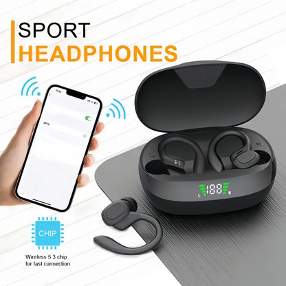 True Wireless Earbuds – Ear Clip Sport Design, Stereo Sound, Mic & LED Display