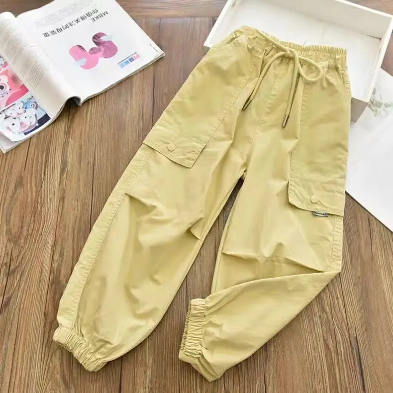 Spring Clothes Fashionable Kids Cargo Joggers Elastic Ankle Pants Casual Trousers Light Breathable Summer Trendy Outfit