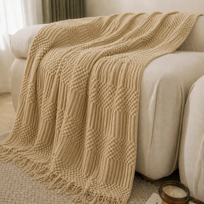 Burnt Orange Herringbone Knit Throw Blanket