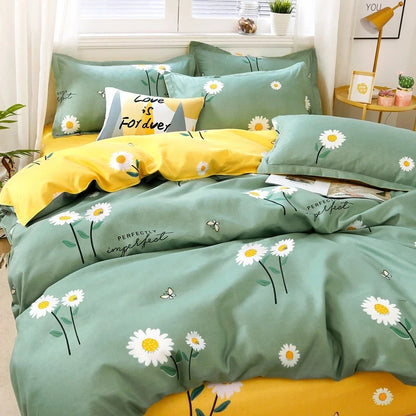 Daisy Print Washed Cotton Duvet Cover Set, King