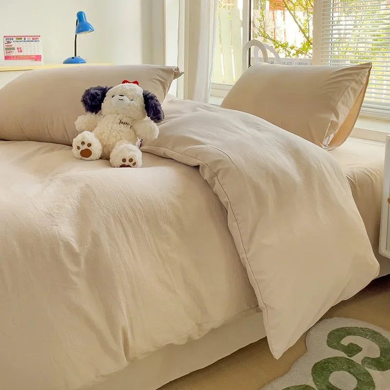 4-Piece Solid Cotton Bedding Set – Duvet Cover, Bed Sheet & 2 Pillowcases | Twin, Full, Queen, King