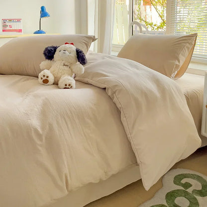 4-Piece Solid Cotton Bedding Set – Duvet Cover, Bed Sheet & 2 Pillowcases | Twin, Full, Queen, King