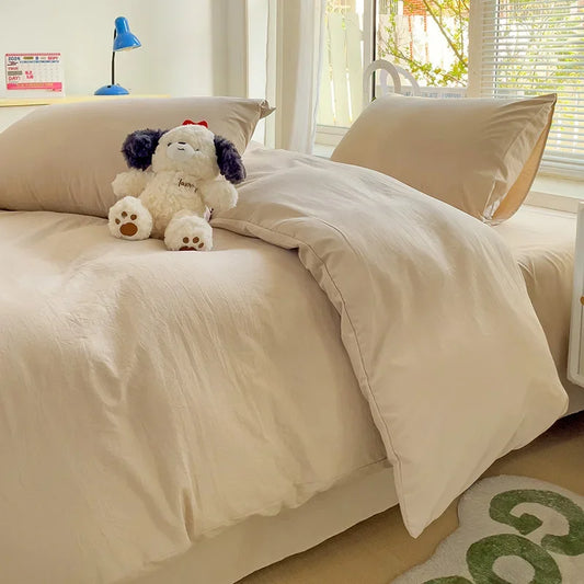 4-Piece Solid Cotton Bedding Set – Duvet Cover, Bed Sheet & 2 Pillowcases | Twin, Full, Queen, King