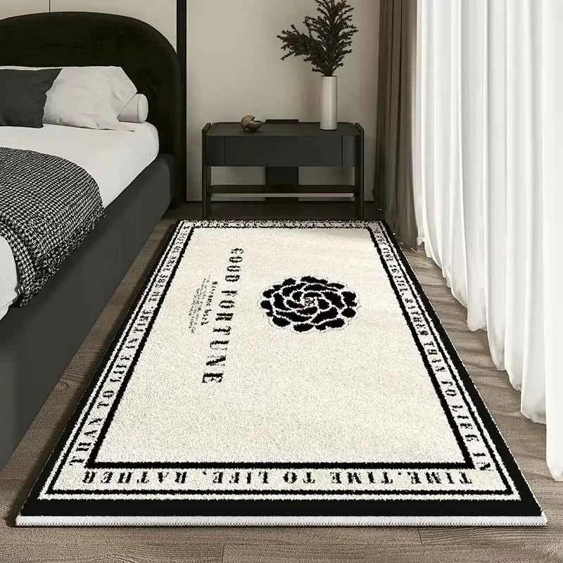 VIKAMA French Short Plush Bedside Rug Light Luxury High Sense of Waterproof Floor Cushion Bedroom Living Room Carpet Home Decor