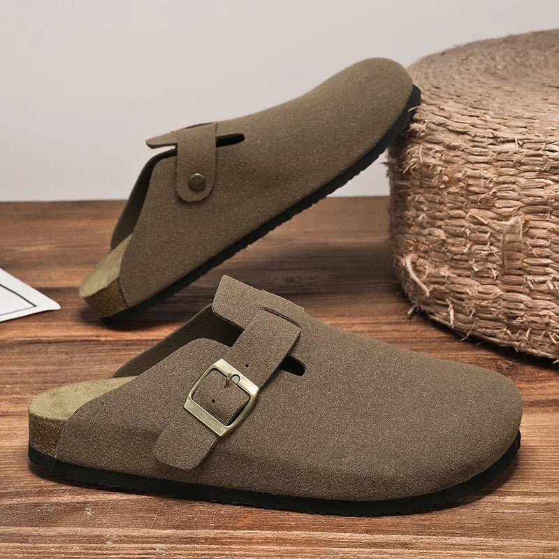 Men Suede Leather Cork Sandals Clogs Women CLosed Toe Slippers Slides Health Footbed For Dropshipping