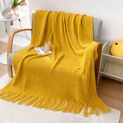 Sage Green Diamond Knit Throw Blanket with Tassels