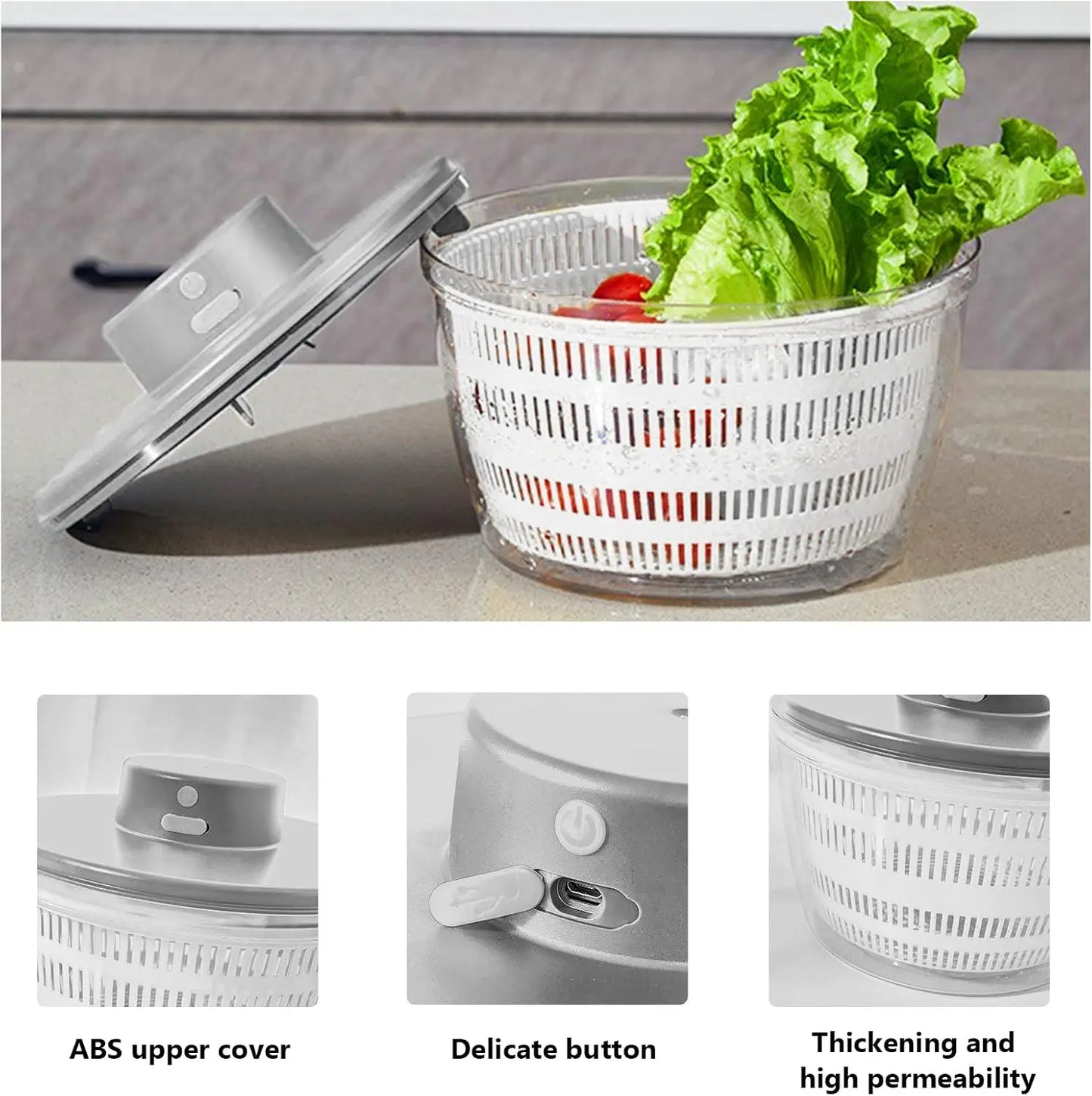 4L USB Rechargeable Electric Salad Spinner and Veggie Dryer