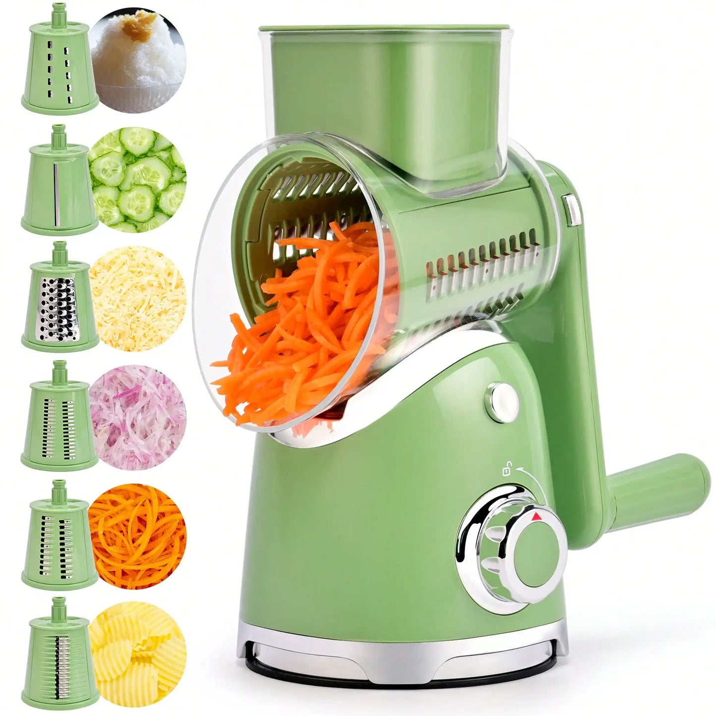 Rotary Cheese Grater with 6 Interchangeable Blades and Suction Base