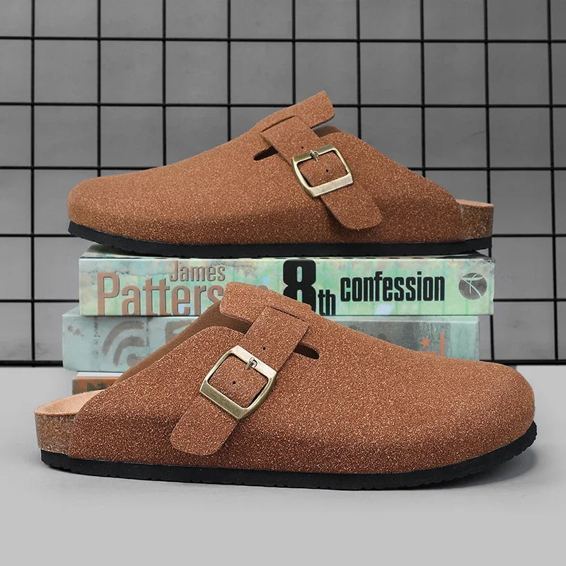 Men Suede Leather Cork Sandals Clogs Women CLosed Toe Slippers Slides Health Footbed For Dropshipping