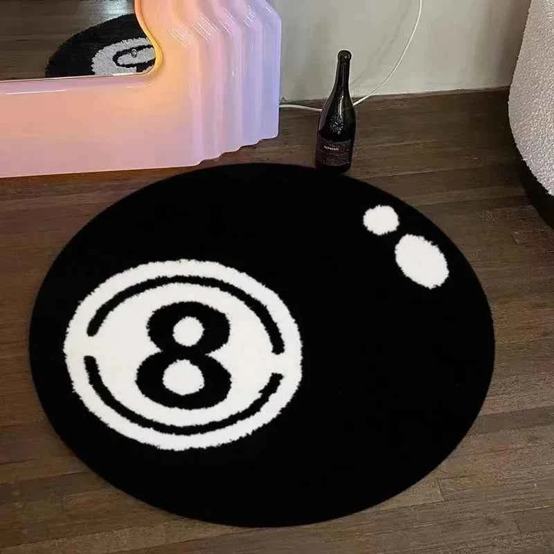 VIKAMA Black 8-Ball Billiard Round Carpet, Anti-Slip Carpet, Living Room Sofa Cushion, Soft Bedroom Carpet, Home Decoration
