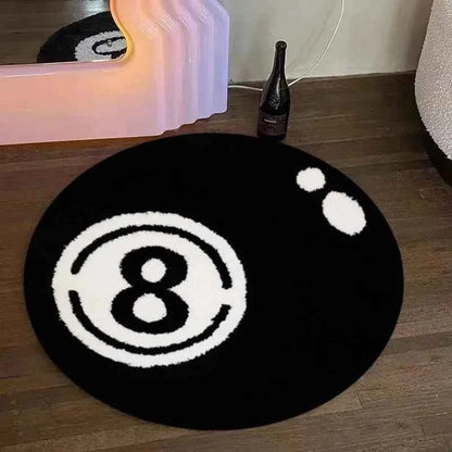 VIKAMA Black 8-Ball Billiard Round Carpet, Anti-Slip Carpet, Living Room Sofa Cushion, Soft Bedroom Carpet, Home Decoration