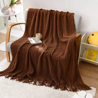 Sage Green Diamond Knit Throw Blanket with Tassels