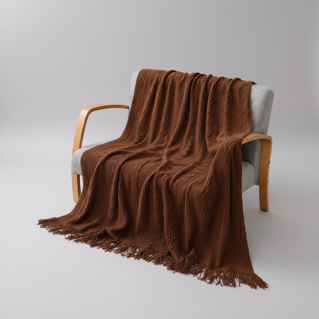 Sage Green Diamond Knit Throw Blanket with Tassels