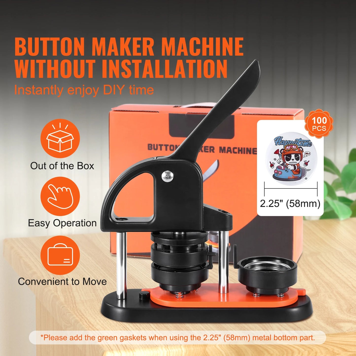 Button Maker 25/32/58 Pin Maker with Button Parts Ergonomic Arc Handle Punch Press Kit Button Maker Machine