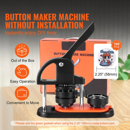 Button Maker 25/32/58 Pin Maker with Button Parts Ergonomic Arc Handle Punch Press Kit Button Maker Machine