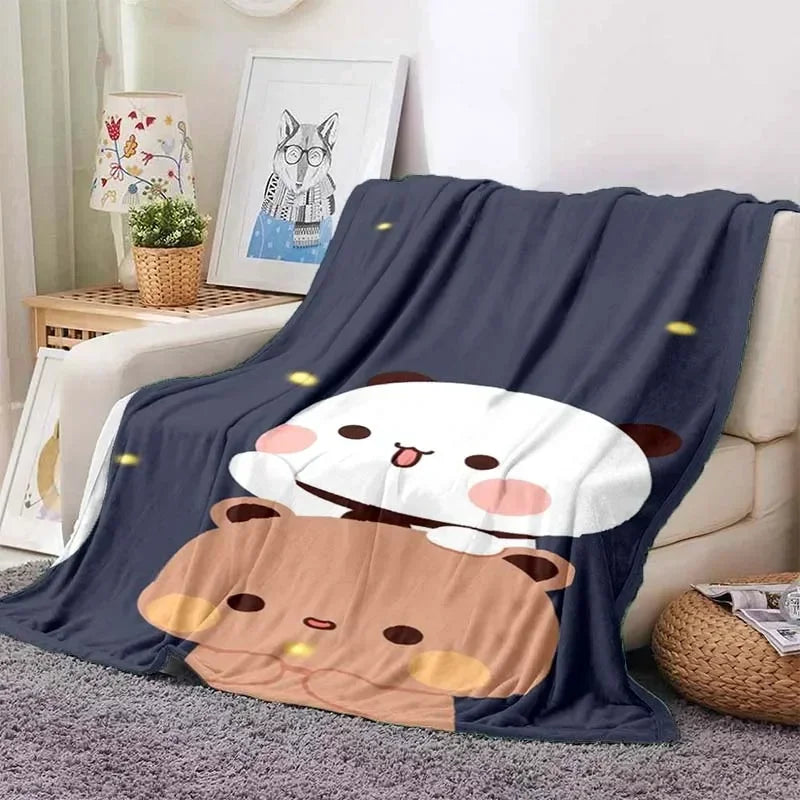 Cute Bubu and Dudu Series Blanket Cartoon Print Kids Warm Flannel Soft Comfortable Home Travel Blanket Bed Blanket Birthday Gift