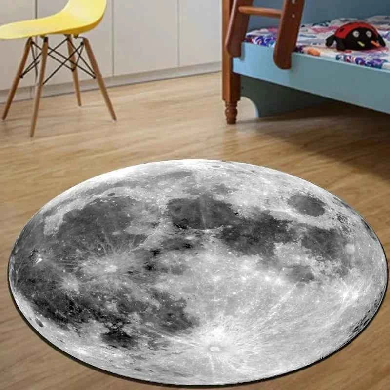 VIKAMA Flannel Round Rug Earth Moon Bedroom Sofa Living Room Bedside Rug Soft Soundproof Noise Reducing Carpet Home Decoration