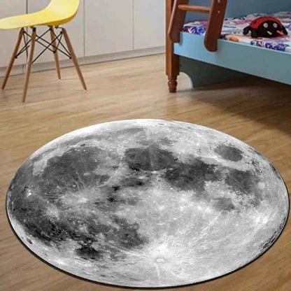 VIKAMA Flannel Round Rug Earth Moon Bedroom Sofa Living Room Bedside Rug Soft Soundproof Noise Reducing Carpet Home Decoration