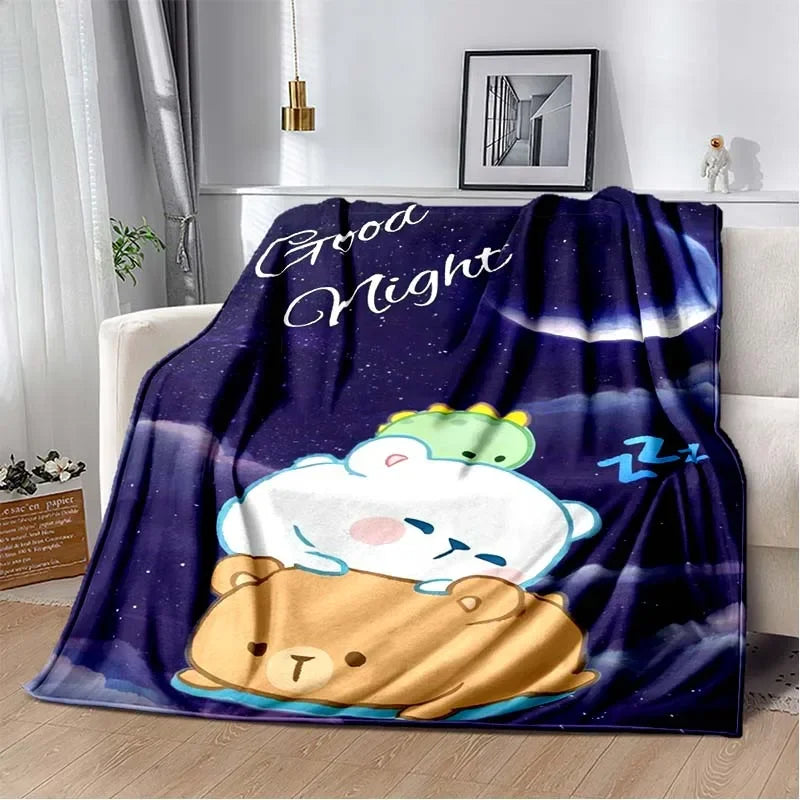 HD Cartoon Printed Bear Dad Blanket Cute Cloth Dudu Series Children's Warm Flannel Soft and Comfortable Home Bed Warm Gift
