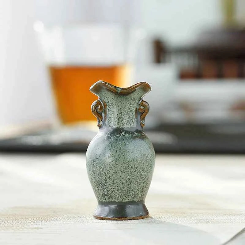 1Pcs Ceramic Miniature Vase Green Retro Flower Vase Crafts Tabletop Ornament Hydroponics Chinese-style Living Room Decoration