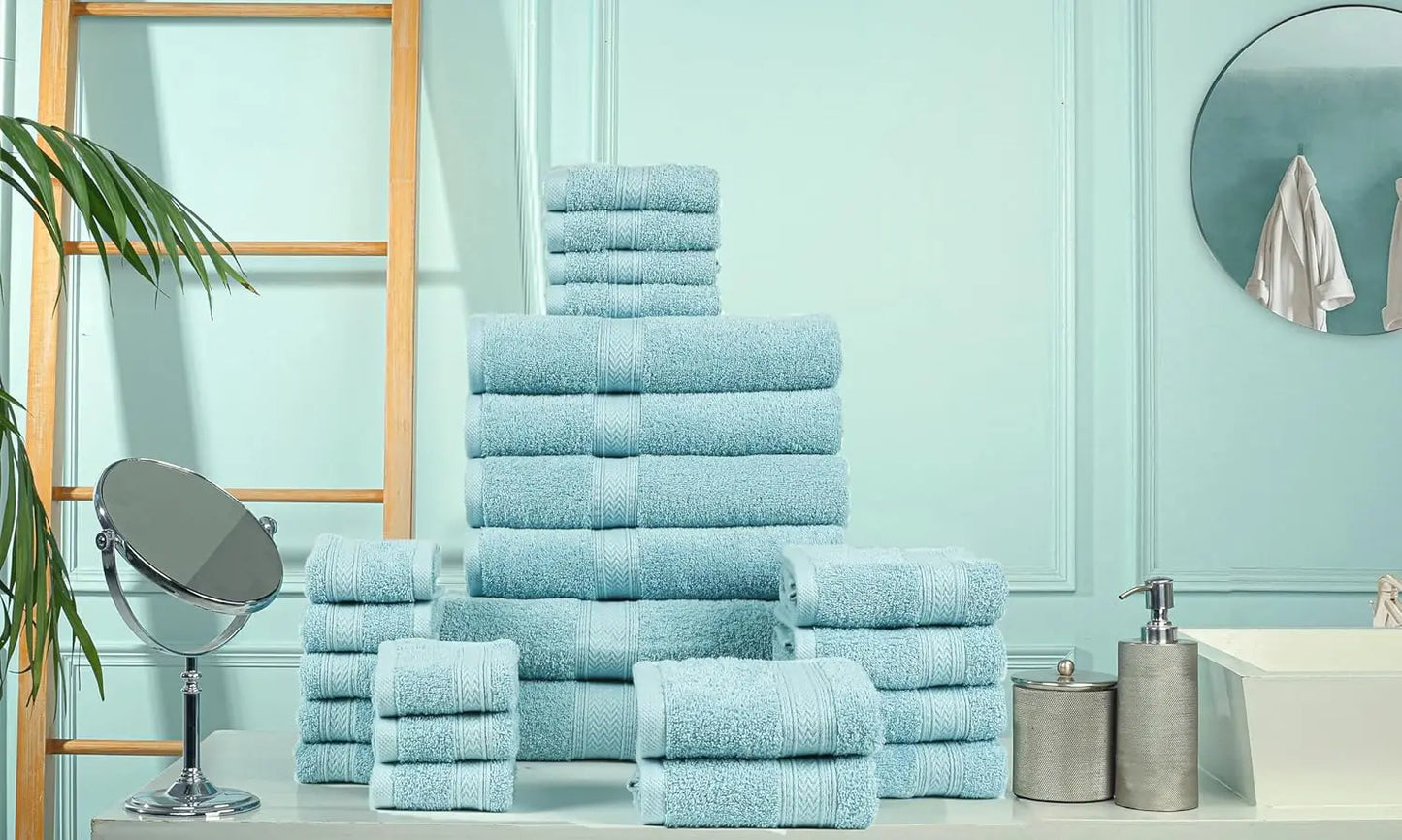 24 Piece Bath Towels Set for Bathroom- 100% Cotton 24 PC Bulk Pack Hotel