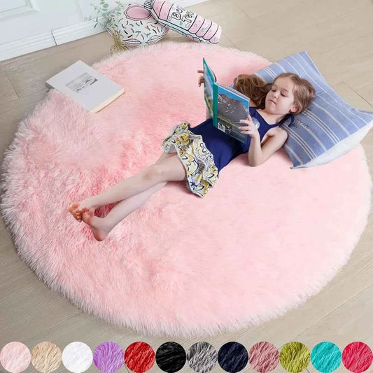 VIKAMA Bedroom Living Room Plush Round Carpet Infant Crawling Anti slip Soft Pad Ins Home Decor Pink Carpet
